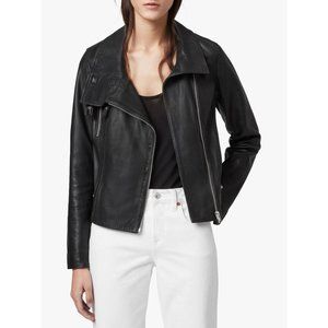 All Saints Leather Jacket  Womens 8 Bales Biker Black Asymmetric Zip